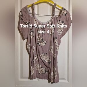 torrid Mauve Floral Off-Shoulder Knit Top with Straps